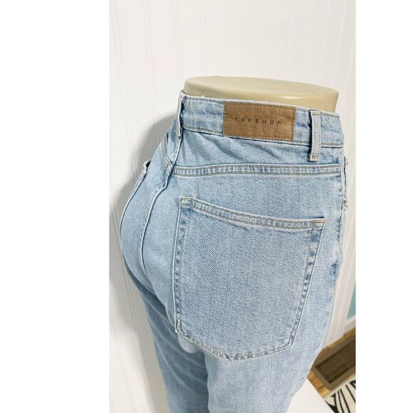 Topshop Premium Mom Jeans High Rise‎ High Waisted Light Wash Denim Blue 32 x 32 - Picture 12 of 15